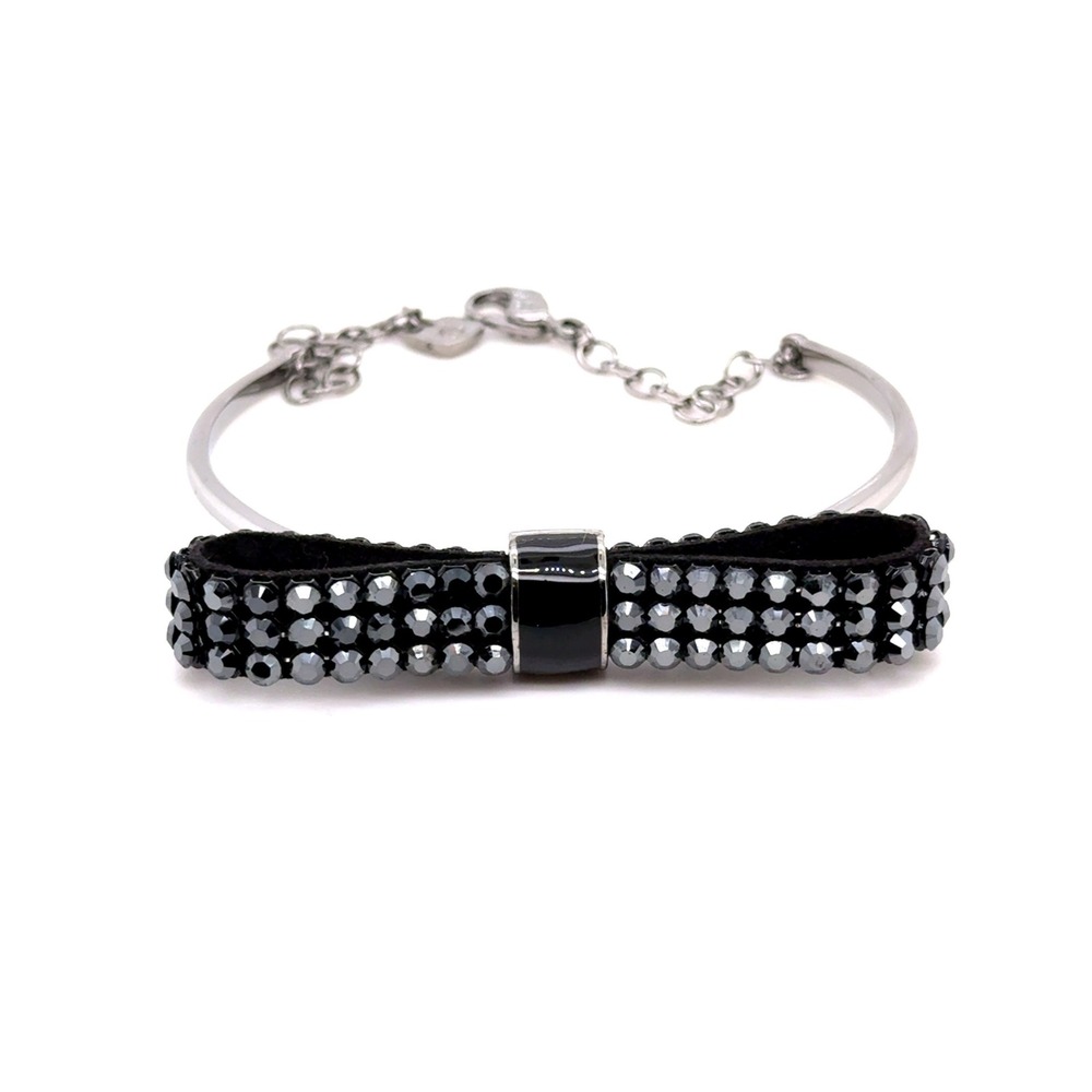 Swarovski Crystal Bow Bangle Bracelet Black Rhodium Plated M Boxed NWOT